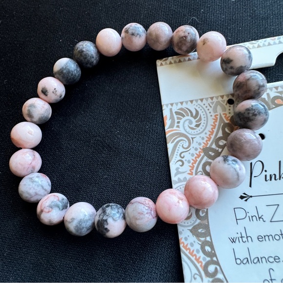 New Healing Stone Pink Zebra Jasper Bead Stretch Bracelet Balance Self Love Joy - Picture 7 of 9